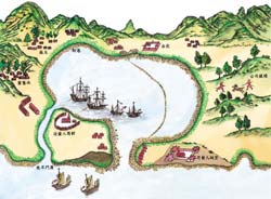 17世紀初西班牙人繪的「大員島荷蘭人港口圖」