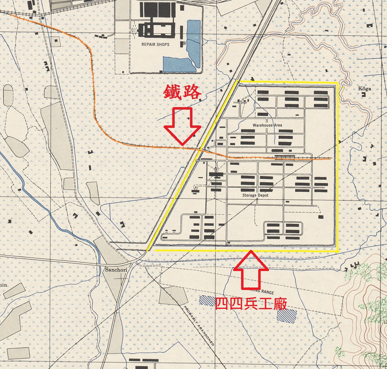 1945年美軍所繪製臺北地圖局部