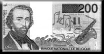 The pictures of Antoine-Joseph Sax and Saxophone on the Belgian bank note